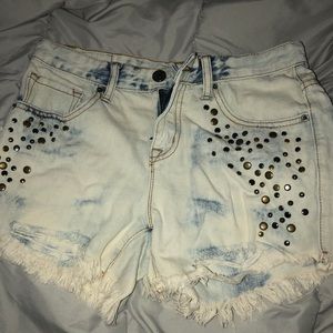 Acid Wash Studded Jean Shorts